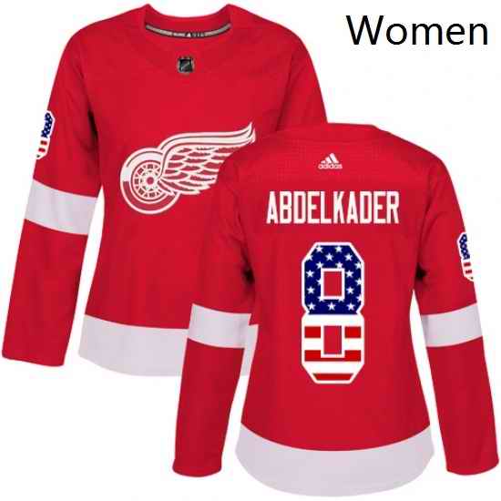 Womens Adidas Detroit Red Wings 8 Justin Abdelkader Authentic Red USA Flag Fashion NHL Jersey